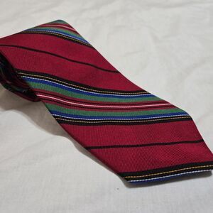 Lauren Ralph‎ Lauren Men's Silk Woven Necktie Red Striped Tie Hand Finished